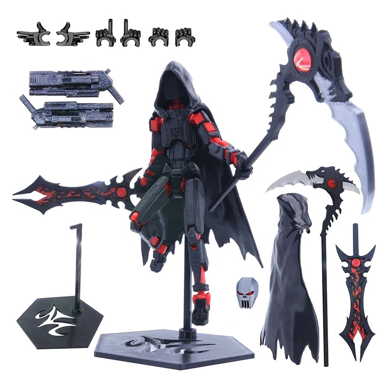 T13 Action Figure Set Dummy 13 Death Skeleton Movable Robot,Death Action Figure With Cape Lucky 13 Collectible Action Figure Art