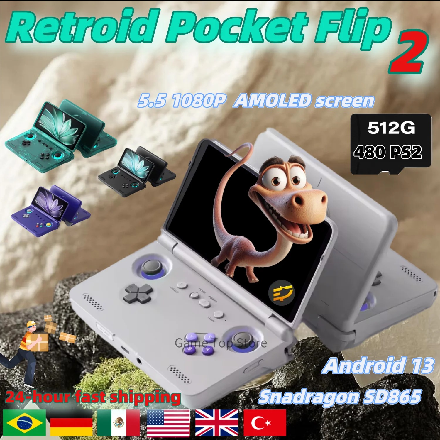 Retroid Pocket Flip 2 Handheld Console SD865 5.5"1080p Oled Wifi6 Handheld Portable Gaming Console With Hall Rockers Custom PS2