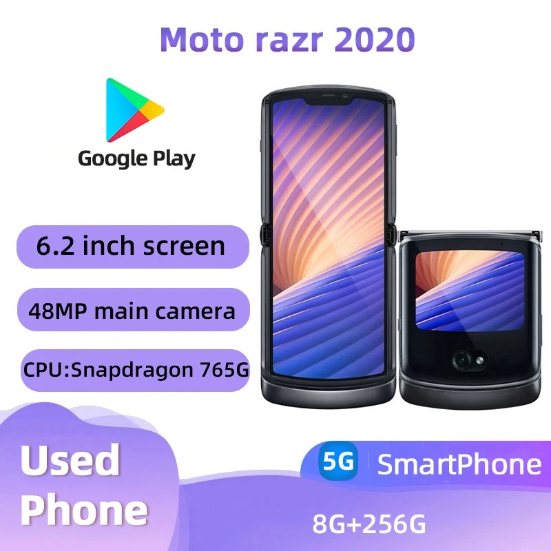 Motorola Razr 2020 5g Original Android Smartphone CPU Snapdragon 765G Flip Screen 48MP Camera Unlocks Used Phone